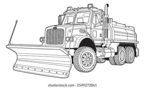 Winter Wonderland Coloring Fun Snow Plow Truck Vector Outline Page snow plow, truck, blade, clearing, snow, coloring page