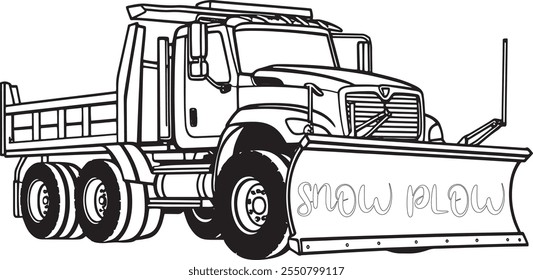 Winter Wonderland Coloring Fun Snow Plow Truck Vector Outline Page snow plow, truck, blade, clearing, snow, coloring page