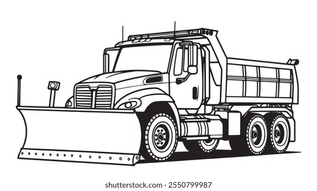 Winter Wonderland Coloring Fun Snow Plow Truck Vector Outline Page snow plow, truck, blade, clearing, snow, coloring page