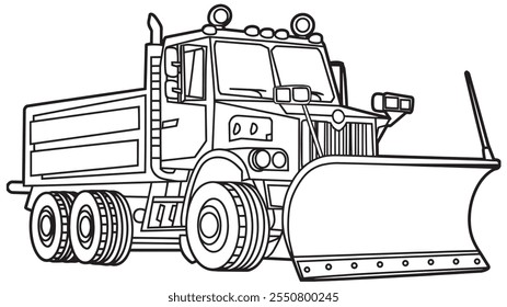 Winter Wonderland Coloring Fun Snow Plow Truck Vector Outline Page snow plow, truck, blade, clearing, snow, coloring page