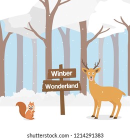 Winter Wonderland Design with Reindeer and Squirrel in the Snow