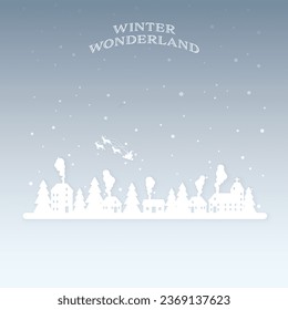 Winter wonderland in evening paper cut style vector illustration. Merry Christmas and Happy New Year greeting card template.