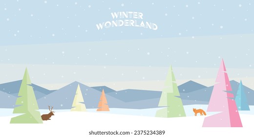 Ilustración vectorial de elementos geométricos de Winter Wonderland. La plantilla de la tarjeta de felicitación navideña tiene espacio en blanco.