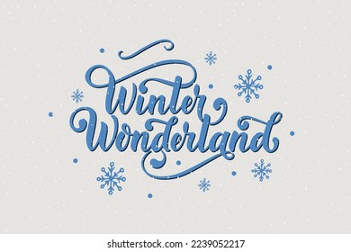 Winter wonderland handwritten text with stars and snowflakes. Hand lettering typography. Modern brush ink calligraphy. Vector illustration as greeting card, banner, poster, logo. Season's greeting