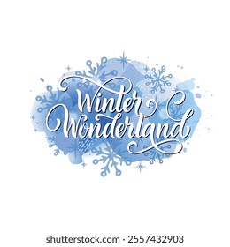 Winter wonderland handwritten text with stars and snowflakes. Hand lettering typography. Modern brush ink calligraphy. Vector illustration as greeting card, banner, poster, logo. Season's greeting