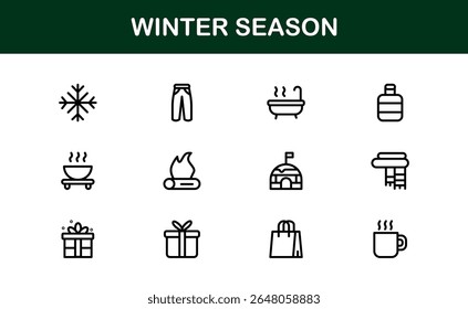 Winter wonderland icons: a modern line icon collection for cozy designs. This unique winter season line icon set offers professional, minimal graphics.