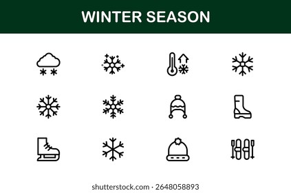 Winter wonderland icons: a modern line icon collection for cozy designs. This unique winter season line icon set offers professional, minimal graphics.