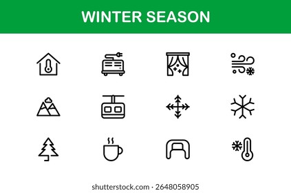 Winter wonderland icons: a modern line icon collection for cozy designs. This unique winter season line icon set offers professional, minimal graphics.