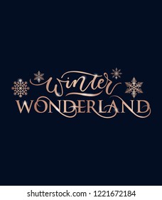 Winter wonderland inspirational holidays card with rose gold lettering