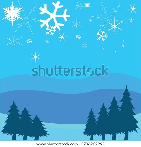 Winter wonderland landscape background with snow, fir trees, and a vibrant blue sky. Ideal for Christmas, New Year's, and seasonal greeting cards, banners, or festive designs