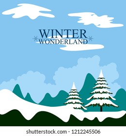 Winter wonderland landscape. Christmas season. Vector illustration design