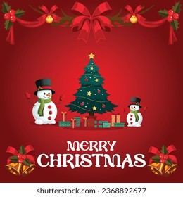 Winter Wonderland: Merry Christmas Holiday Celebration Card Illustration with Happy New Year Greeting and Festive Decoration on a Background