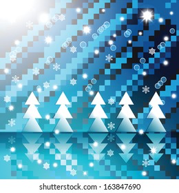 Winter wonderland scene. Landscape with fir trees. Vector illustration.