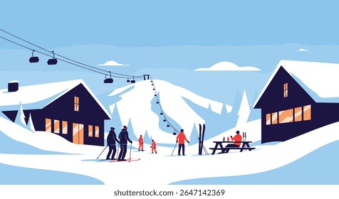 A Winter Wonderland Scene of Skiing and Snowboarding in the Mountains Resorts