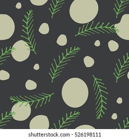 Winter Wonderland. Seamless vector patterns in scandinavian style. Cute hand drawn trees, pine cones, branches and toys.