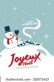 Winter wonderland/ Ski vacation/ Snowman vector/ Christmas greetings/ Merry Christmas in english