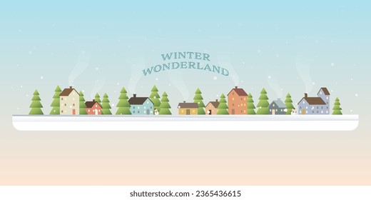 Winter wonderland with snowfall vector illustration. Merry Christmas and Happy New Year greeting card template.