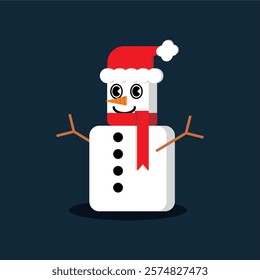 Winter Wonderland: Snowman in the Frost, Adorable Snowman with a Top Hat and Scarf vector.