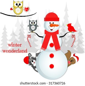 "Winter Wonderland" Snowman and His Forest Friends in Snowy Scene