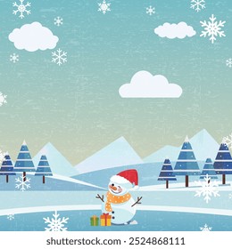 Winter Wonderland with Snowman and Snowflakes
