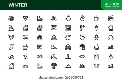 Winter Wonders Icons. Elegant Line Art for Cold Weather Concepts, Snowflakes, Activities, and Holiday Graphics. Enhance your visuals.