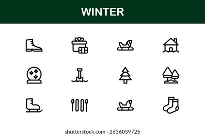 Winter Wonders Icons. Elegant Line Art for Cold Weather Concepts, Snowflakes, Activities, and Holiday Graphics. Enhance your visuals.