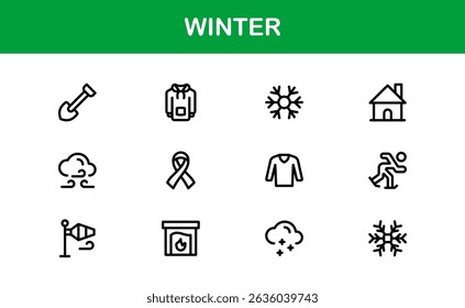 Winter Wonders Icons. Elegant Line Art for Cold Weather Concepts, Snowflakes, Activities, and Holiday Graphics. Enhance your visuals.