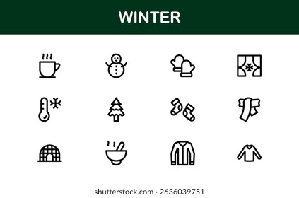 Winter Wonders Icons. Elegant Line Art for Cold Weather Concepts, Snowflakes, Activities, and Holiday Graphics. Enhance your visuals.