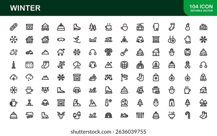 Winter Wonders Icons. Elegant Line Art for Cold Weather Concepts, Snowflakes, Activities, and Holiday Graphics. Enhance your visuals.