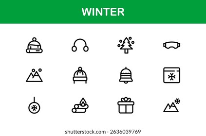 Winter Wonders Icons. Elegant Line Art for Cold Weather Concepts, Snowflakes, Activities, and Holiday Graphics. Enhance your visuals.