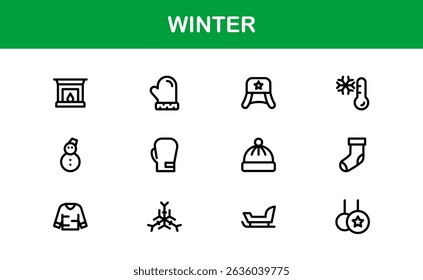 Winter Wonders Icons. Elegant Line Art for Cold Weather Concepts, Snowflakes, Activities, and Holiday Graphics. Enhance your visuals.