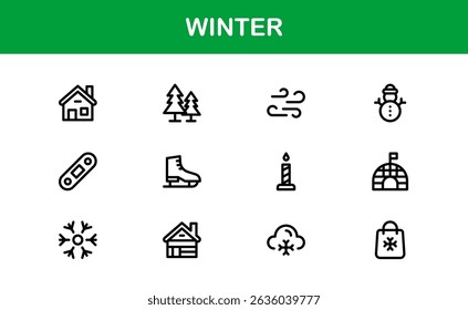 Winter Wonders Icons. Elegant Line Art for Cold Weather Concepts, Snowflakes, Activities, and Holiday Graphics. Enhance your visuals.