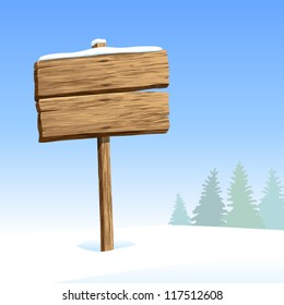 Winter wood signboard vector background