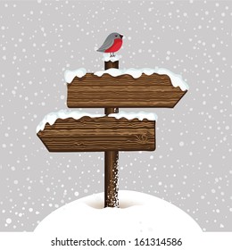 Winter wooden arrow in vector