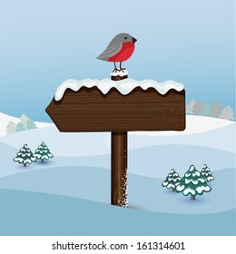 Winter wooden arrow in vector