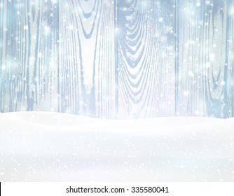 Winter wooden background with snowflakes. Vector illustration.