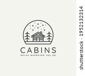 winter wooden cabin minimalist line art badge logo template vector illustration design. simple minimalist cottage, lodge, housing emblem logo icon concept