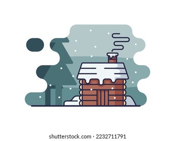 Winter Wooden House Cartoon Isolated on a White Background. Vector Illustration Design.