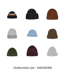 winter wool knitted hat stock vector set