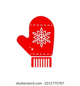 winter woolen mitten with snowflake - vector icon