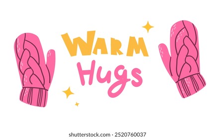 Mitones de lana de invierno, Ilustración vectorial sobre fondo blanco con letras de diseño plano para diferentes usos de diseño de otoño e invierno .