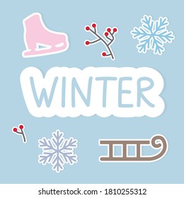 composición de palabras e iconos de invierno - ilustración vectorial