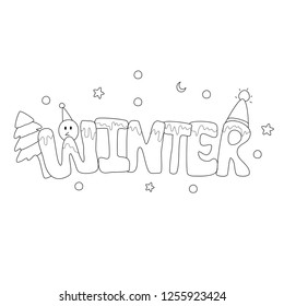 Winter Word Illustration Coloring Book Hand Stock Vector (Royalty Free ...