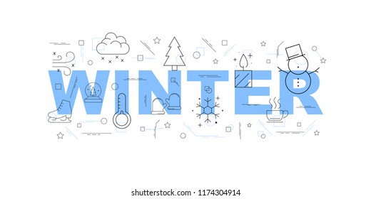 Winter word with line icon. Linear vector pattern. Vector illustration
