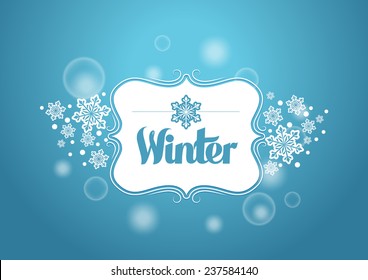 Winter Word with Snows in Blue Background