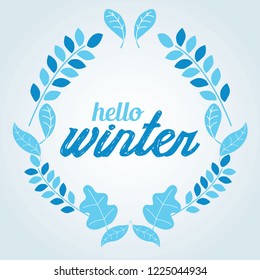 Winter wreath blue color vector illstration. hello winter.