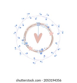  winter wreath with heart on the white background