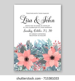 Winter wreath poinsettia wedding invitation template