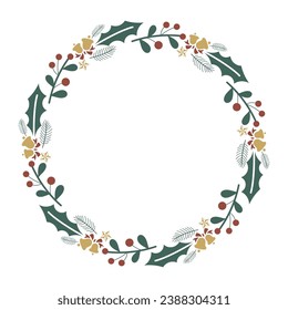 Winter wreath with red berries and pine twigs