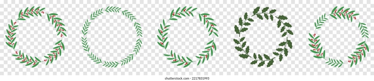 Winter wreath set. Holidays decor. Vector illustration isolated on transparent background